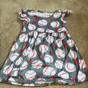 Gray Baseball Print Kids Dress
